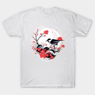 japanese magpie on sakura T-Shirt